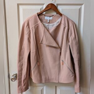 ESCADA Sport Blush Pink Lambskin Leather Asymmetric Zip Moto Jacket Size 42